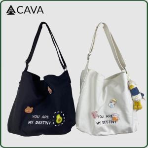 CAVA  Korean New Fashion Cute Badge Canvas Tote Bag Creative Casual Shoulder Bags With Zipper For Women (Badge included)