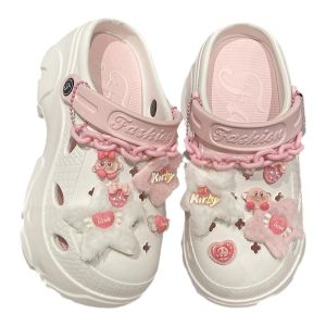 Cute High Heel Slip-On Shoes Women Summer Trendy DIY Removable Outdoor Anti-slip Fashionable Slippers Female Footwear