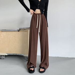 Café Brown High Waist Loose Straight Leg Sporty Casual Pants Womens plus Size Wide Leg Pants Sheep Cashmere Sensation