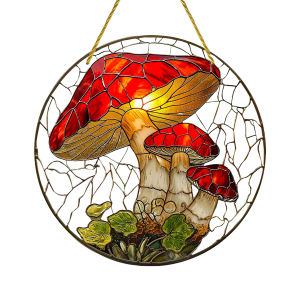 Mushroom Suncatcher Stained Window Hanging Acrylic SignGifts For WomenFestival Decor Round Sign Wreath Sign Wreath Center