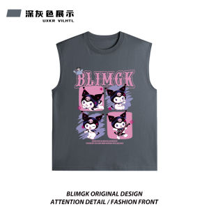 Summer New Style Pure Cotton Sleeveless T-Shirt Vest for Girls Cartoon Fun Design Big Kids Fashionable Top round Neck