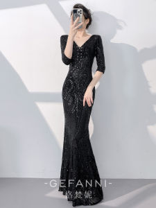 Elegant Premium Black Evening Dress Fish Tail Sequin