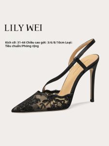 LILY WEI | Dép Mỏng Gót Nhọn Voan Pháp