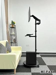 Monitor Floor Stand Adjustable Height Desk with Keyboard Tray Screen Rotating Telescopic Arm Mount