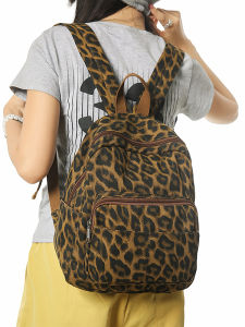 Summer Casual Leopard Print Mini Backpack Womens Double Shoulder Bag Commuter Style Soft Handle Inner Patch Pocket Zipper Closure