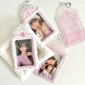 1-2pcs Pink Korean Style Iron Vine PVC Card Holder Girl Pink Kpop 3 Inch Photocard Photo Storage Display Pendant Bag Charm