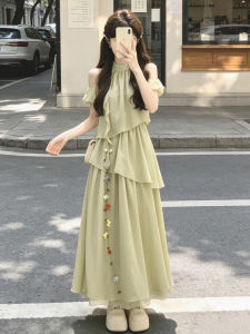 PEIZIXUAN | Đầm Maxi Vai Trễ Không Đều Pháp