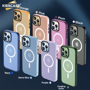 Kisscase Original Mờ Mờ Matte Cho Magsafe Không Dây Sạc Trường Hợp Cho Iphone15 Pro Max 14 Cộng Với 13 12 11 Pro Cộng Với Max Rắn Cứng PC Bìa