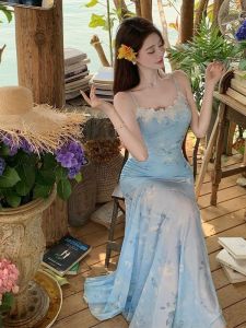 Váy Dài Không Tay Ren Xếp Nếp Gợi Cảm Mùa Hè Cho Nữ Váy Dài Chữ a in Họa Tiết Mùa Xuân 2025 Váy Bó Eo Gợi Cảm