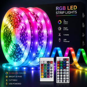 USB 5050 RGB LED Strip Lights with Remote Control 44 Lighting Modes Dimmable Million Gradient Colors for Bedroom Festival Decor