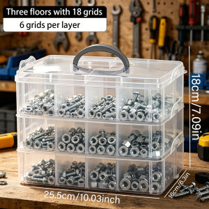 1pc Three-Layer 30 Grid Plastic Hardware Storage Box Transparent Rectangular Portable Hand-Held Screw Bolt Parts Sorting Box