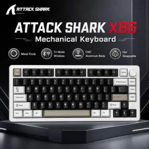 ATTACK SHARK | ATTACK SHARK X86 Mechanical Gaming Keyboard 82 Key CNC Aluminum Tri Mode Wireless RGB Hot Swappable Gasket Knob for PC Mac Gamer