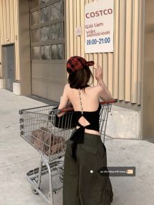 Áo Vest Hở Lưng Màu Đen Gợi Cảm Cho Nữ Mùa Đông Áo Khoác Ngoài Ngắn Dây Thắt Lưng Thiết Kế Gợi Cảm Cho Cô Gái Gợi Cảm