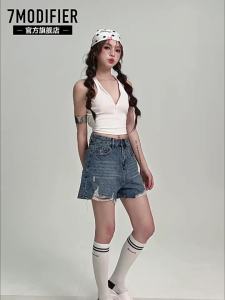 7.Modifier | Quần Short Đenim Phong Cách Cao Cổ Vintage Mòn Mỏi