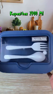 Eatkit Kotak Makan 1400ml Lunch Box Transparan Tempat Makan Free Sendok Garpu Portable BPA Free