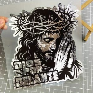 1PC Jesus Silver Carbon Fiber and Holographic Carbon Effect Motorcycle Stickers Waterproof for Front Fairing Car Rear Window