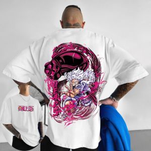 เสื้อยืดผู้ชายวันพีซ มังกี้ ดี. ลูฟี่ ฤดูร้อนและฤดูใบไม้ร่วง อนิเมะเด็กผู้ชาย เสื้อแขนสั้นย้อนยุค แฟชั่น ชุดพ่อแม่ลูก