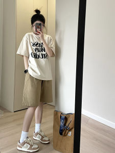 Pure ผ้าฝ้าย ชุดทํางานสีทึบสไตล์ญี่ปุ่น กางเกงขาสั้น ผู้หญิง ฤดูร้อน ใหม่สูง เอว เป็นกลาง ลำลอง ขากว้างห้าส่วน กางเกง อินเทรนด์