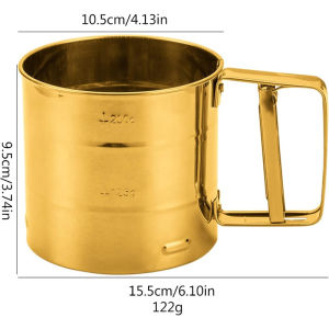 Gold Plated Stainless Steel Semi-automatic Hand Press Powder Sifter Cup Type Flour Sugar Sieve Shaker Baking Tool for Dusting