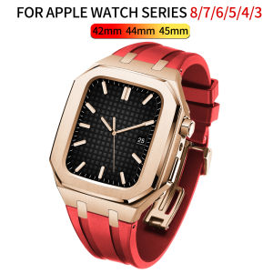 Luxury Modification Mod Kit Stainless Steel Case For Apple Watch Series 9 8 7 SE 6 5 4 45mm 44mm 42mm Case Strap Metal Bezel Frame for iwatch Series 6 5 4 SE Accessories Luxury Stainless Steel Case Modification Kit for Apple Watch 8 Rubber Band
