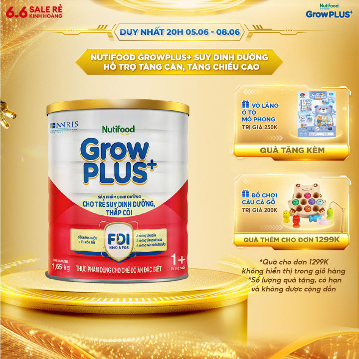[BAO BÌ MỚI] Sữa bột Nutifood GrowPLUS+ Suy Dinh Dưỡng (Đỏ) 1+ - Hỗ Trợ Tăng Cân, Tăng Chiều Cao (Lon 1,65 Kg)