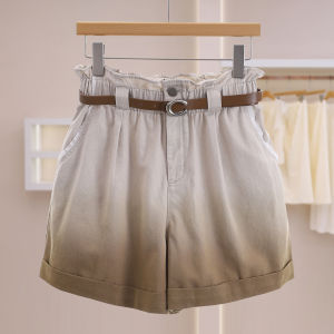 Ombre Adjustable Waistband Hemmed Denim Shorts