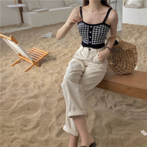 Knit Vest Cropped VERSATILE camisole TOP เสื้อกล้ามผ้าถักเสื้อตัวนอกแมทช์ลุคง่าย