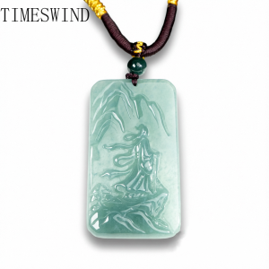 TIMESWIND Natural Original A-type Jade Light Green Human Snow Mountain Climbing Square Pendant Men Lucky Necklace with Certificate