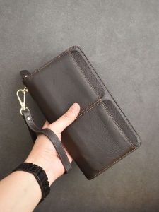 Retro Genuine Leather Wallet Large Capacity Long Style Mens Handheld Phone Bag Card Holder Multi-Slot Top Layer Cowhide