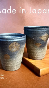 [Hàng Hiếm Japan 100% New] 01 Cặp Ly Mộc Vẽ Vàng HandMade Vuông Tròn Có Triện Mộc