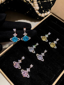 999 Pure Silver Rose Cut Diamond Blue Earth Star Luxurious Earrings for Women Elegant Fashionable Jewelry Ear Decor