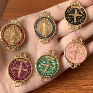7 Pcs Lace St. Benedict Exorcism Pendant Medal  Charm Connectors For  Jewelry Making