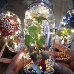 Hộp quà lọ hoa hồng kèm họa tiết nhân vật hôn nhau có đèn led - Quà tặng bạn gái lễ valentine 14/2 - Quà sinh nhật cho vợ - Quà kỉ niệm yêu nhau