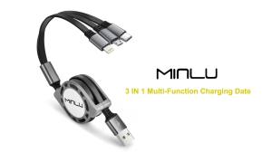 Multi Charging Cable 3A [2Pack 4ft] Retractable Multi Charging Cord 3 in 1 Fast Charger Cord Multi Charger Adapter with Lightning/Type C/Micro USB Ports for Cell Phones/iPhone/Samsung/PS/Tablets