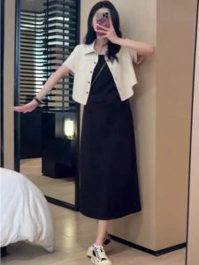 This Years Popular Beautiful Suit Womens Summer Workwear Shirt Coat Suspender Skirt Fancy Small Dress Two-piece Set