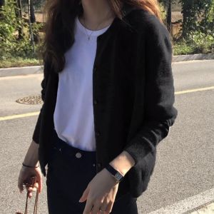 PEIXI | Womens Loose Black Gray Knit Cardigan