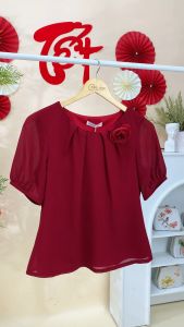 Áo kiểu trung niên thanh lịch sang trọng với chất liệu chiffon mềm mại AN4Y0833 Thời trang Thiều Hoa