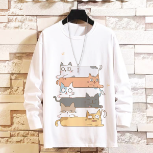 Autumn and Winter Long Sleeve T-shirt Trendy Loose Plus Size Bottoming Shirt Spring Clothes Cat Printing Teenagers Student T-shirt