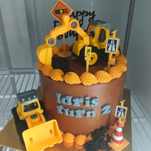 Construction Truck Excavator Theme Engineering Traffic Light Road Sign Cake Topper Cake Decoration 挖土機 堆土機 工程車 路障路牌 紅綠燈