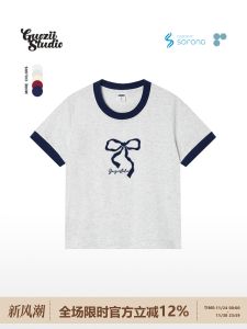 เสื้อยืดคอกลมแขนสั้นทรงสลิมฟิตสำหรับผู้หญิง Guozii Trendy Color Block แฟชั่นสตรีทสไตล์สั้น ผ้าฝ้ายผสมโพลีเอสเตอร์