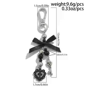 Classic Goth Black Bowknot Skull Keychain Women Cross Love Heart Key Ring Ladies Halloween Fashion Jewelry Gift