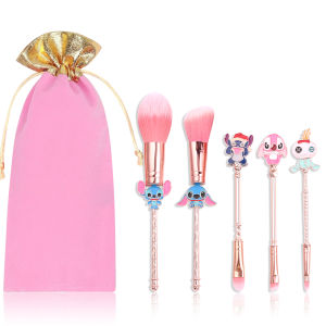 Bộ Cọ Trang Điểm Hoạt Hình Dễ Thương Disney Stitch - Sợi Len Mềm Mại Có Sẵn Hai Màu Tay Cầm Bằng Kim Loại Bộ Cọ Nghệ Sĩ Con