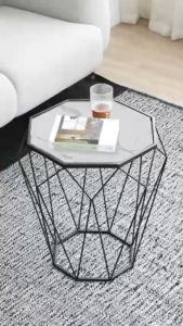 Kệ bàn góc Sofa phòng khách mặt đá bát giác chân kim loại kiểu kim cương BG-08 sang trọng hiện đại