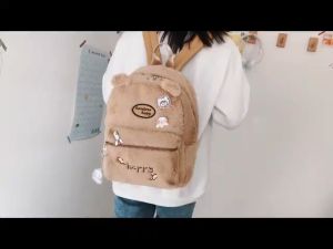 Tas Ransel Wanita Bulu Halus Beruang Happy Bear Backpack Impor Tas Ransel Sekolah Pria Wanita