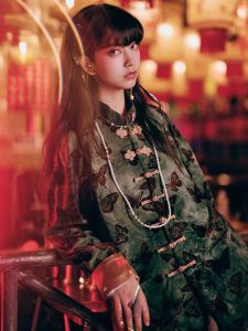 Chinoiserie Style Flocking Velvet Fabric Dyed Tied Print Tang Suit Long Sleeve Casual Wear for Young Men in Autumn Season