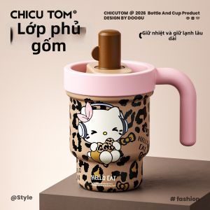 CHICU TOM | Cốc Uống Cách Nhiệt Mèo Báo Thời Trang Có Ống Hút