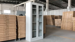 Jersey SC-2 Swing Glass Door Cabinet 5 Shelves Beige | 90x40x185cm Steel Full Height Office Storage