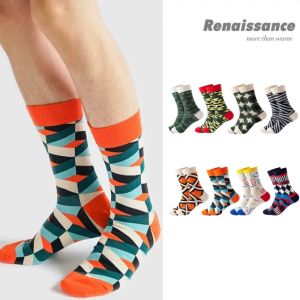 🚚(ได้รับ 2-3 วัน)📦จัดส่งจากประเทศไทย~ถุงเท้าข้อยาวเกาหลี ลายเรขาคณิต ถุงเท้าคอตตอน ยูนิเซ็กส์