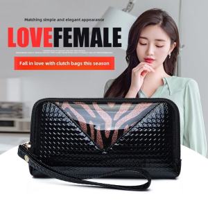 กระเป๋าสตางค์หนัง PU สำหรับผู้หญิง กระเป๋าถือแบบมีซิป กระเป๋าสตางค์ลายเสือดาว กระเป๋าใส่โทรศัพท์มือถือ กระเป๋าสะพายข้างแบบเรียบง่าย