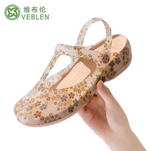 Veblen Womens Summer 2025 Casual Beach Shoes Thick Bottom Anti-slip Outdoor Sandals T-Strap Roman Style Resin Upgraded Version